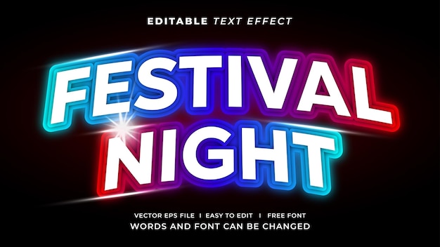 Editable text effect in neon light gradient festival style