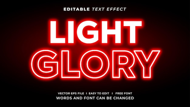 Editable text effect in neon light red style