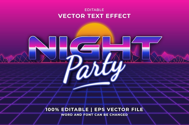 Редактируемый текстовый эффект night party 3d 80s стиль шаблона премиум вектор