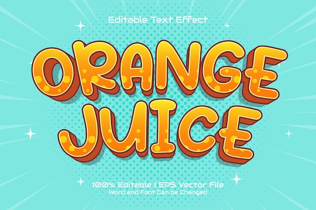 Редактируемый текстовый эффект Orange Juice 3D Flat в мультяшном стиле