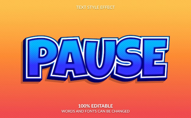 Vector editable text effect, pause, video game text style