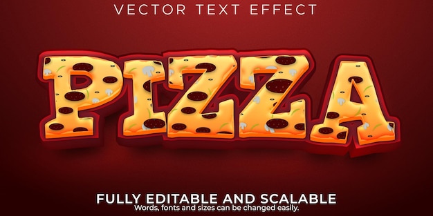 Editable text effect pizza, 3d italy and food font style