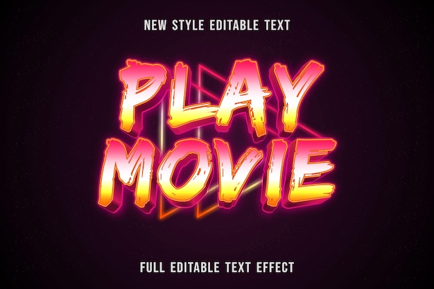 Editable text effect play movie color pink white and yellow