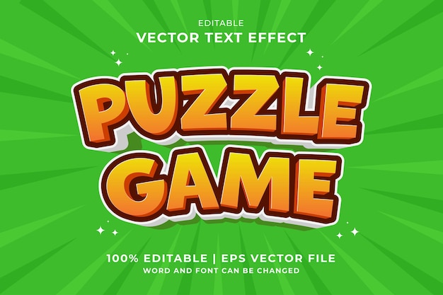 Editable text effect Puzzle Game 3d cartoon template style premium vector