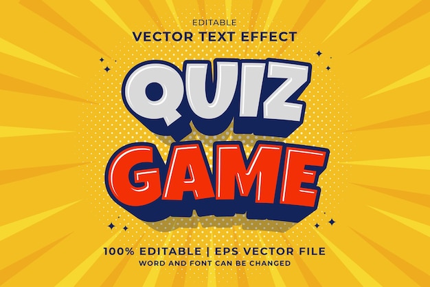 Editable text effect quiz game 3d cartoon template style premium vector