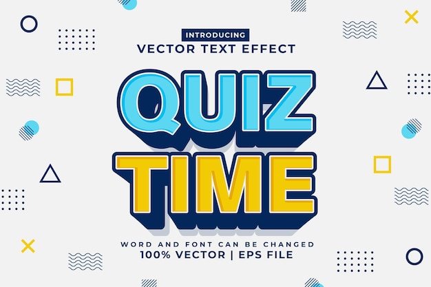 Vettore effetto testo modificabile quiz time 3d modello cartone animato vettore premium