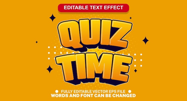 Editable text effect quiz time 3d cartoon template style vector