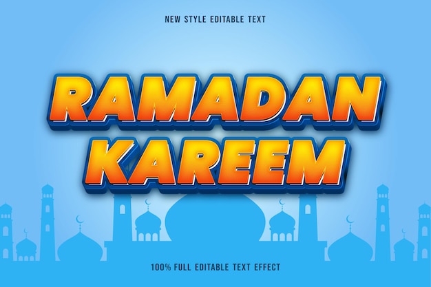 Vector editable text effect ramadan kareem color blue and orange