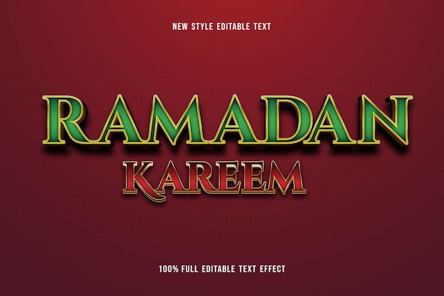 Редактируемый текстовый эффект рамадан карим цвет зеленого и красного золота