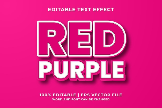 Editable text effect - red purple 3d bold template style premium vector