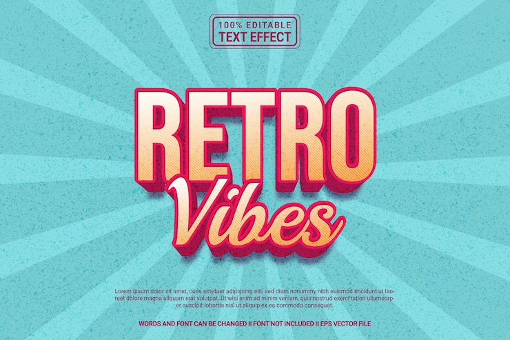 Vector editable text effect retro vibes 3d cartoon template style modern premium vector