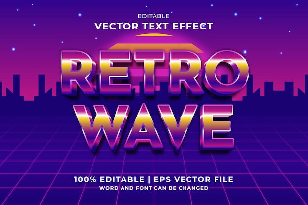 Vector editable text effect retro wave 3d 80s template style premium vector