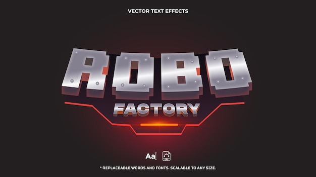 Редактируемый текстовый эффект машины robo factory, 3d-машины и игровой стиль шрифта