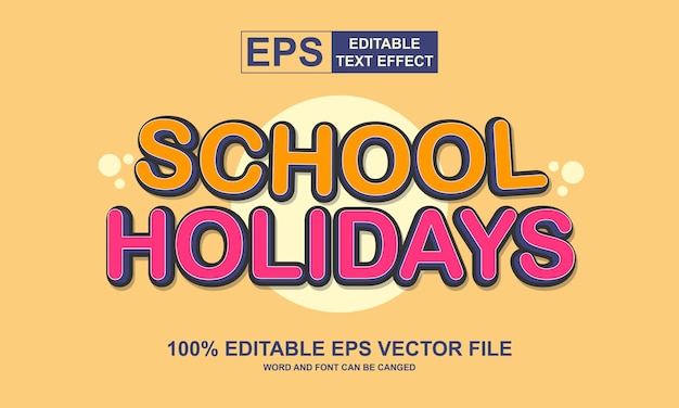 Editable text effect school holiday cartoon style vector template