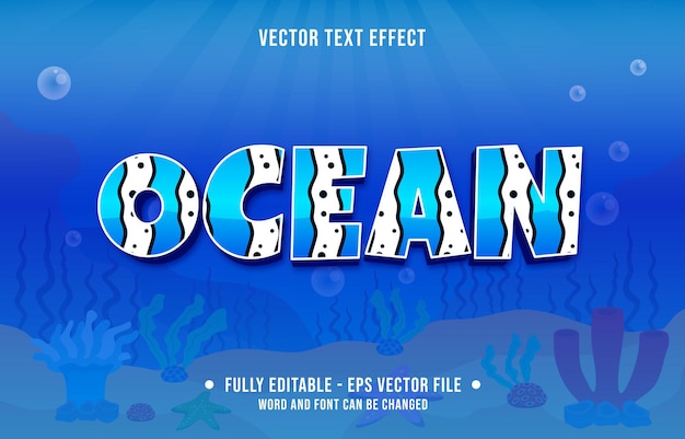 Editable text effect sea ocean fish pattern theme style for digital and print media template