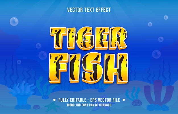 Editable text effect sea ocean fish pattern theme style for digital and print media template