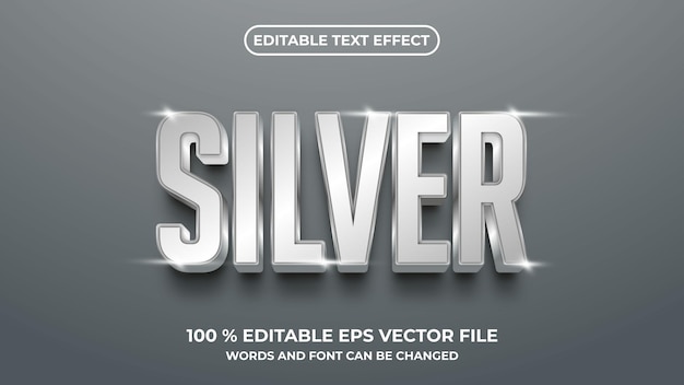 Vector editable text effect shiny silver style