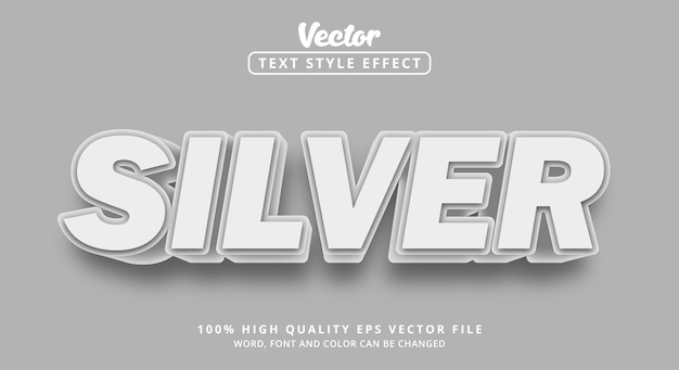 Vettore effetto testo modificabile testo argento su grigio con bagliore lucido che è luminoso e moderno