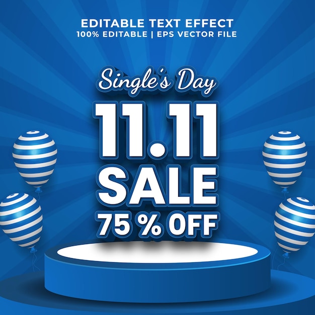 Editable text effect - single's day sale template style premium vector