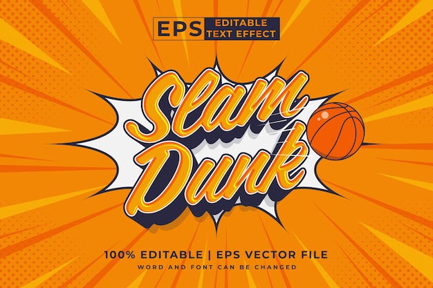 Editable text effect slam dunk comic 3d cartoon style premium vector