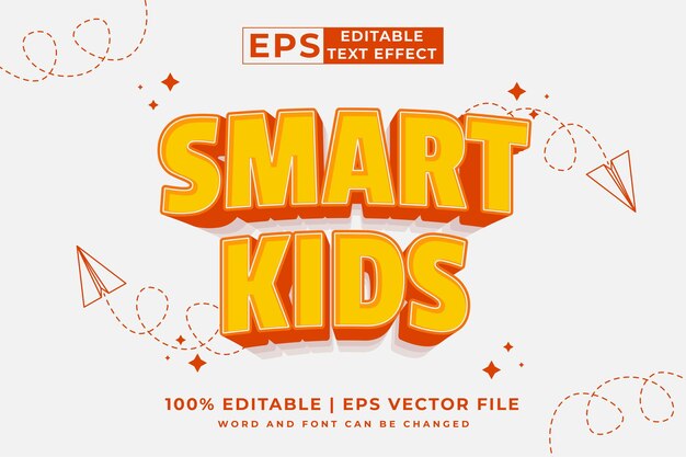 Редактируемый текстовый эффект Smart Kids 3d мультяшный стиль шаблона премиум вектор