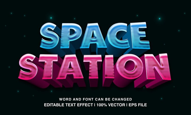 Vector editable text effect space station neon