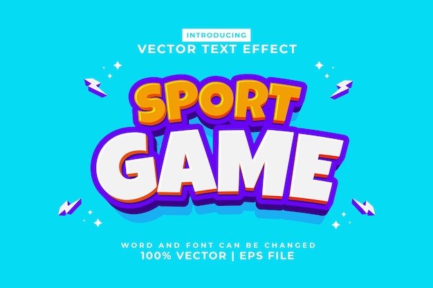Редактируемый текстовый эффект Спортивная игра 3D мультфильмный шаблон стиля премиум-вектор