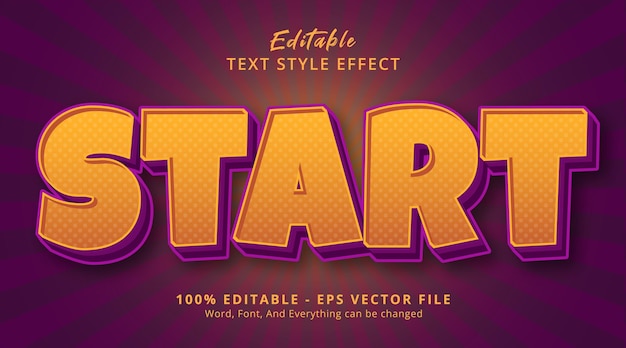 Editable text effect, start text on purple and yellow color style