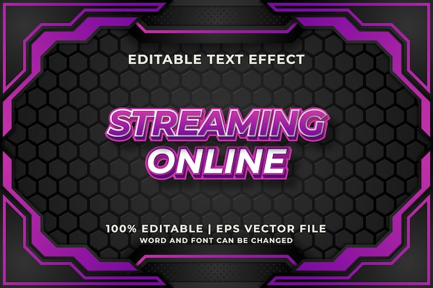 Vector editable text effect - streaming online 3d style template. premium vector