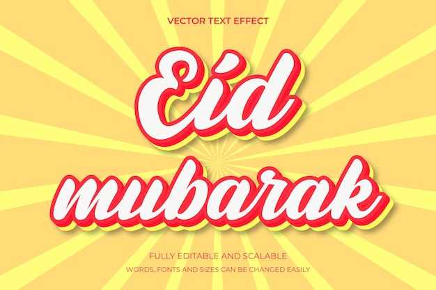 Editable text effect style eid mubarak with yellow and red colors