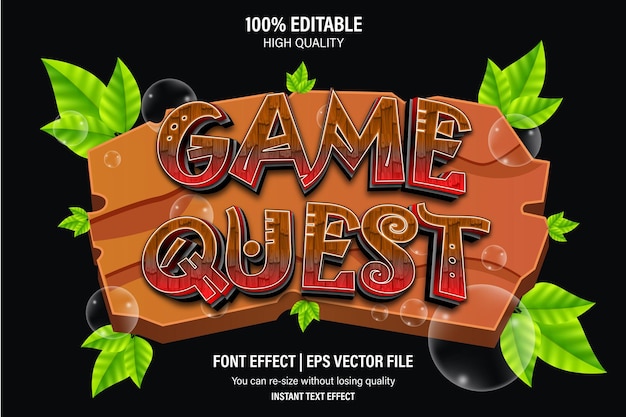 Редактируемый текстовый эффект, шаблон макета логотипа Game quest 3D