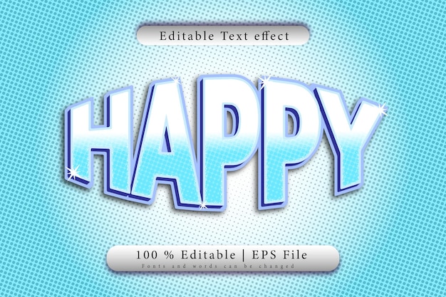 Стиль редактируемого текстового эффекта HAPPY с преобладанием синего и белого цветов градиента