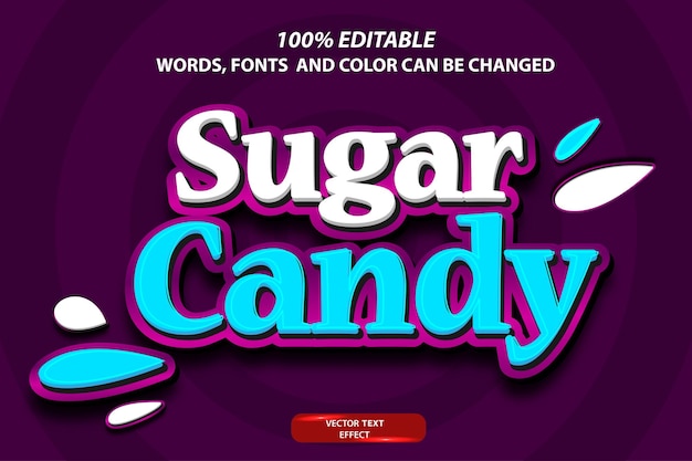 Editable text effect sugar candy with a purple background