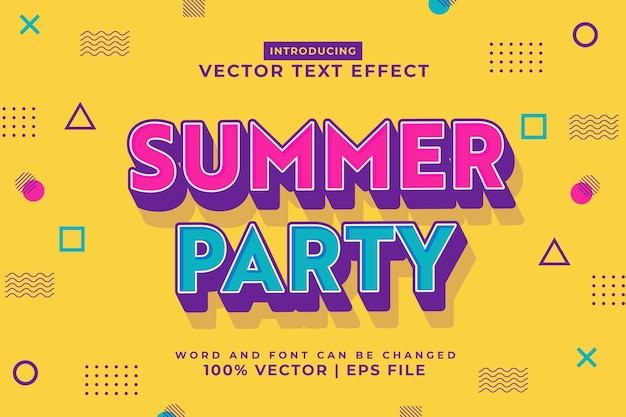 Editable text effect summer party 3d cartoon template style premium vector