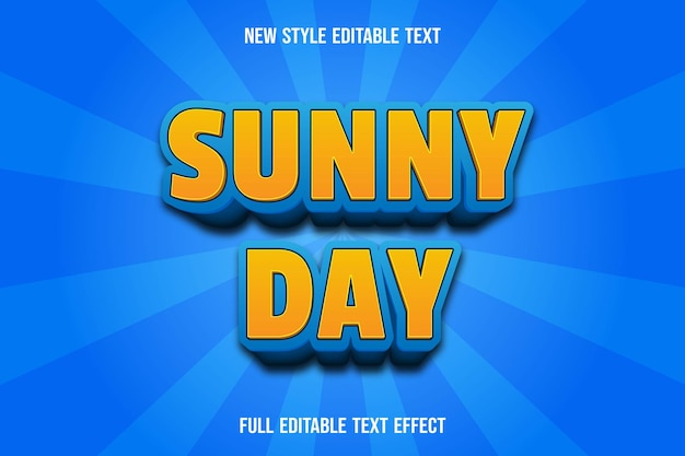 Editable text effect sunny day color yellow and blue