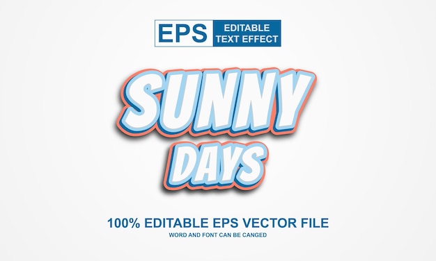 Editable text effect sunny days cartoon style vector template