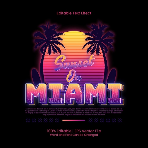 Editable text effect - sunset on miami apparel t-shirt design retro 90s style