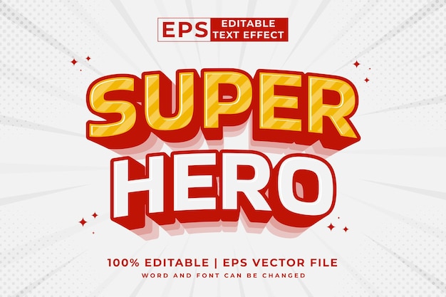 Редактируемый текстовый эффект Super Hero 3d мультяшный стиль шаблона премиум вектор