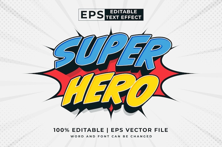 Vector 編集可能なテキスト効果スーパー ヒーロー コミック 3 d 漫画テンプレート スタイル プレミアム ベクトル