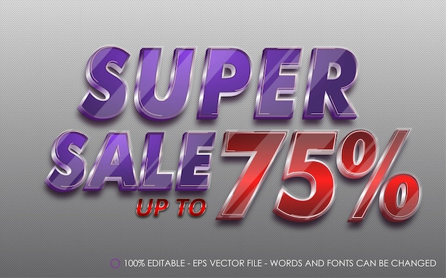 Editable text effect, Super Sale 75% style illustrations