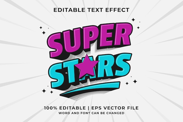 Editable text effect Super Stars 3d Cartoon template style premium vector