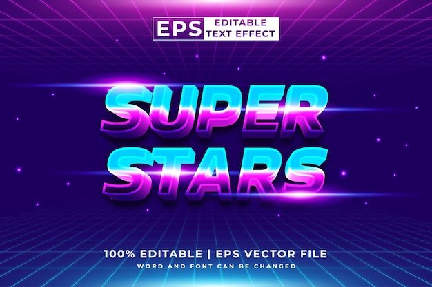 Effetto testo modificabile super stars retro 3d 80s template style premium vector