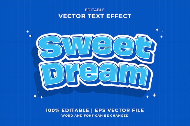 Effetto testo modificabile sweet dream 3d cartoon template style vettore premium