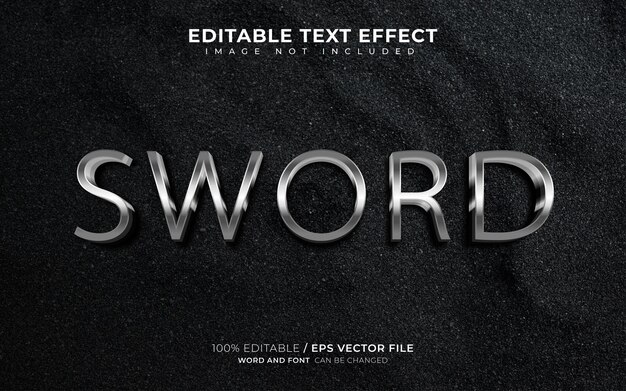 Редактируемый текстовый эффект Sword 3D Metallic и блестящий стиль шрифта