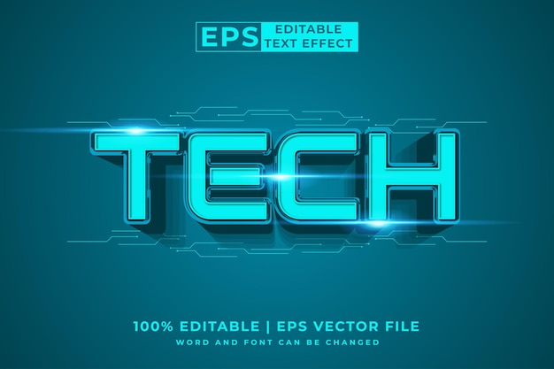Редактируемый текстовый эффект Tech 3d мультяшный стиль шаблона премиум вектор