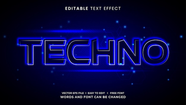 Editable text effect techno neon light style