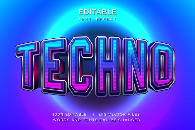 Effetto testo modificabile in stile techno font tipografico