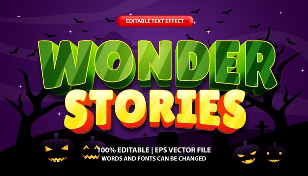 Editable text effect template wonder stories game typography