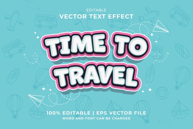 Редактируемый текстовый эффект time to travel 3d мультяшный стиль шаблона премиум вектор