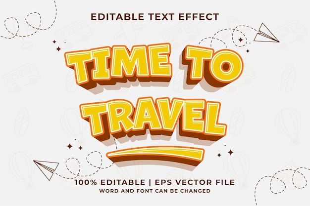 Редактируемый текстовый эффект Time To Travel 3d мультяшный стиль шаблона премиум вектор